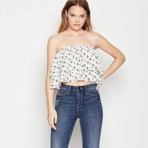 BCBG Teared tank top blouse size S floral White Black